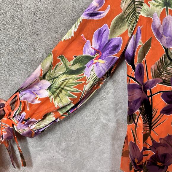 ALICE OLIVIA S Sheila Tunic flower Print Burnout Silk Top Boho Luxe Blouse - Picture 6 of 7